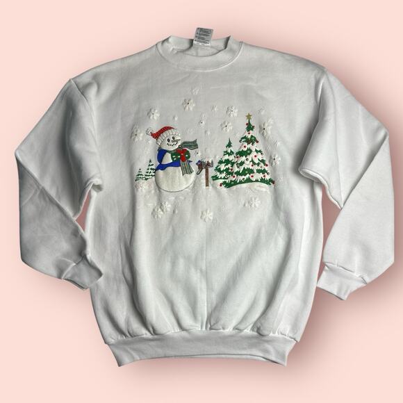 Vtg Sweatshirt Adult Large Crewneck Snowman Grandma Sweater Winter White Puffy - Picture 2 of 5